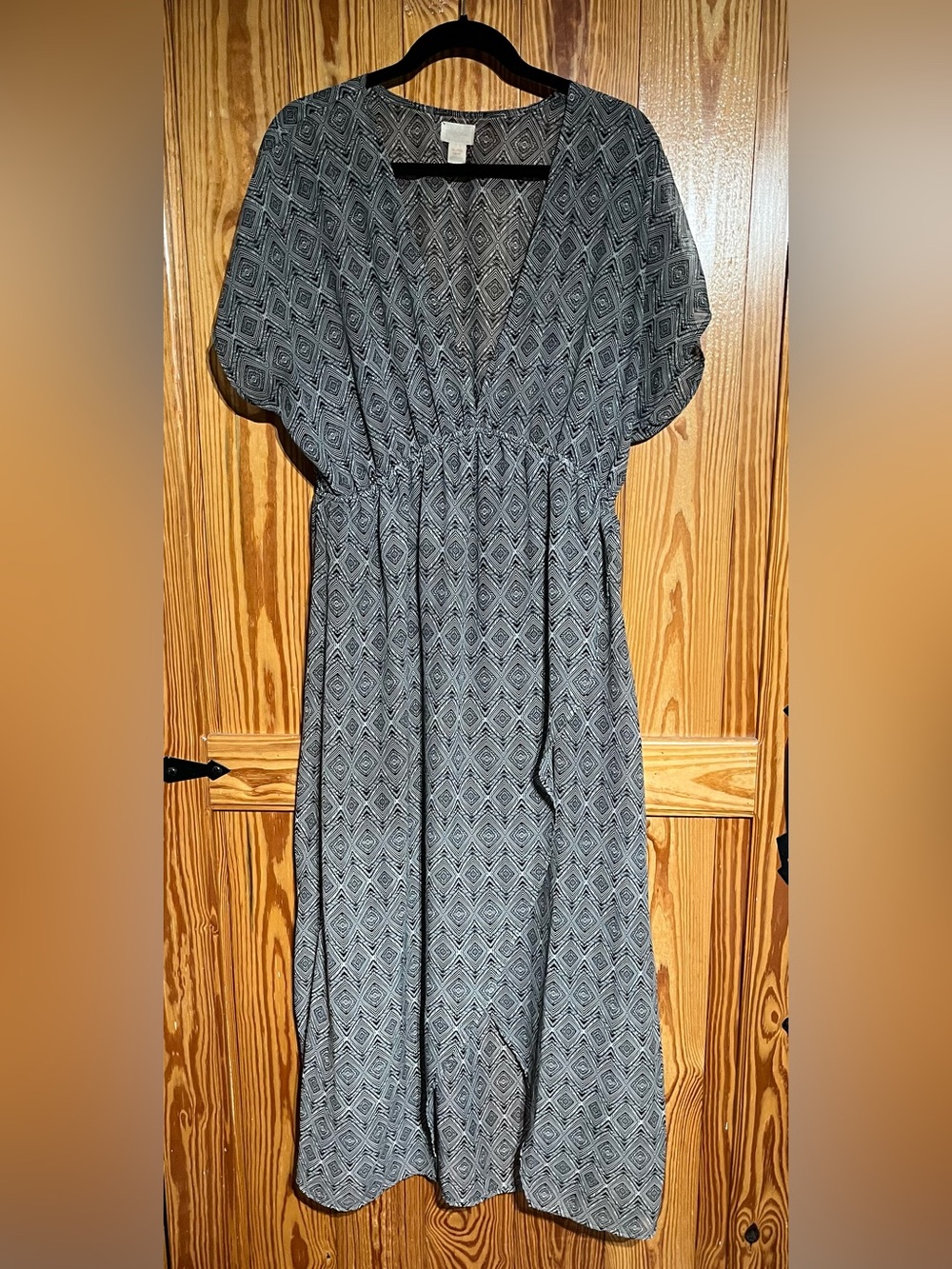 CALIFORNIA Kaftan Swim Cover-Up Sheer Dress V-Neck Empire Waist Wrap Effect